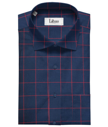Cadini Men's Giza Cotton Checks 2 Meter Unstitched Shirting Fabric (Dark Royal Blue)