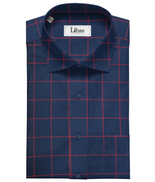 Cadini Men's Giza Cotton Checks 2 Meter Unstitched Shirting Fabric (Dark Royal Blue)