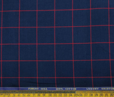Cadini Men's Giza Cotton Checks 2 Meter Unstitched Shirting Fabric (Dark Royal Blue)