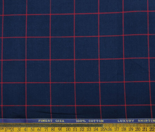 Cadini Men's Giza Cotton Checks 2 Meter Unstitched Shirting Fabric (Dark Royal Blue)