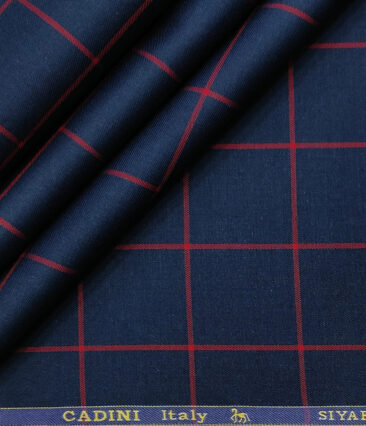Cadini Men's Giza Cotton Checks 2 Meter Unstitched Shirting Fabric (Dark Royal Blue)