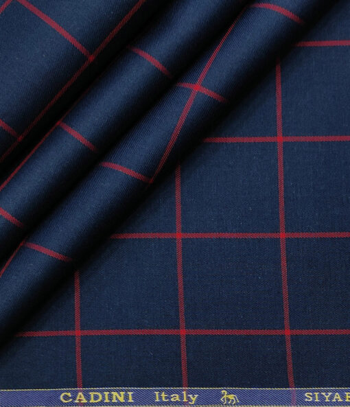 Cadini Men's Giza Cotton Checks 2 Meter Unstitched Shirting Fabric (Dark Royal Blue)