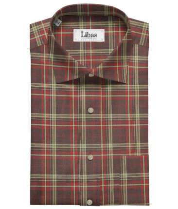 Cadini Men's Giza Cotton Checks 2 Meter Unstitched Shirting Fabric (Maroon Red)