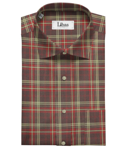 Cadini Men's Giza Cotton Checks 2 Meter Unstitched Shirting Fabric (Maroon Red)