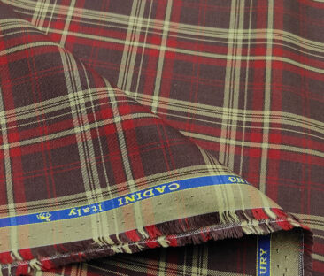 Cadini Men's Giza Cotton Checks 2 Meter Unstitched Shirting Fabric (Maroon Red)