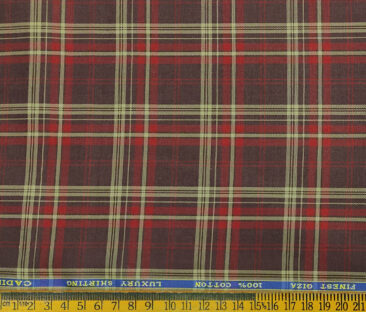 Cadini Men's Giza Cotton Checks 2 Meter Unstitched Shirting Fabric (Maroon Red)