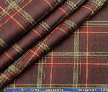 Cadini Men's Giza Cotton Checks 2 Meter Unstitched Shirting Fabric (Maroon Red)