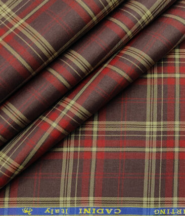 Cadini Men's Giza Cotton Checks 2 Meter Unstitched Shirting Fabric (Maroon Red)