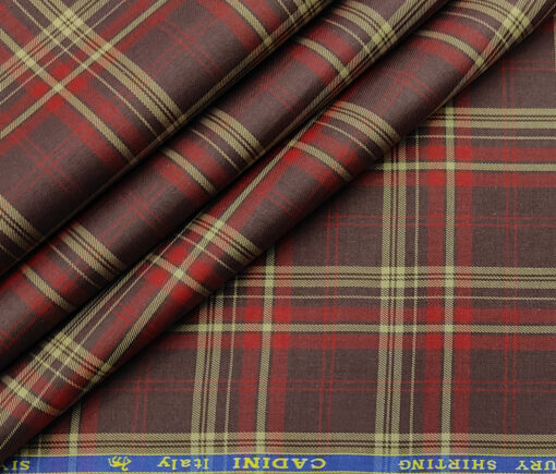 Cadini Men's Giza Cotton Checks 2 Meter Unstitched Shirting Fabric (Maroon Red)