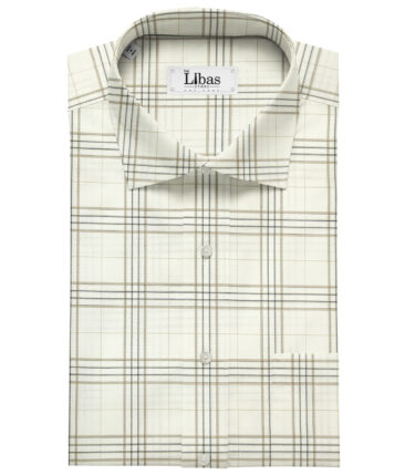 Cadini Men's Giza Cotton Checks 2 Meter Unstitched Shirting Fabric (Milky White)