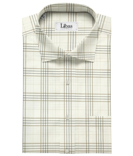 Cadini Men's Giza Cotton Checks 2 Meter Unstitched Shirting Fabric (Milky White)