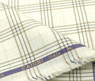 Cadini Men's Giza Cotton Checks 2 Meter Unstitched Shirting Fabric (Milky White)