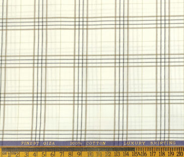 Cadini Men's Giza Cotton Checks 2 Meter Unstitched Shirting Fabric (Milky White)