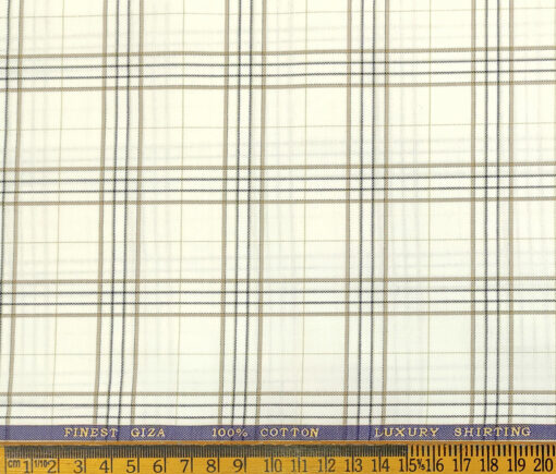 Cadini Men's Giza Cotton Checks 2 Meter Unstitched Shirting Fabric (Milky White)