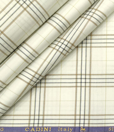 Cadini Men's Giza Cotton Checks 2 Meter Unstitched Shirting Fabric (Milky White)