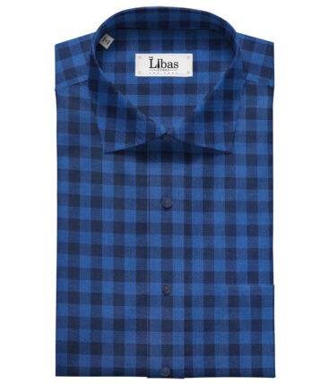 Cadini Men's Giza Cotton Checks 2 Meter Unstitched Shirting Fabric (Royal Blue)