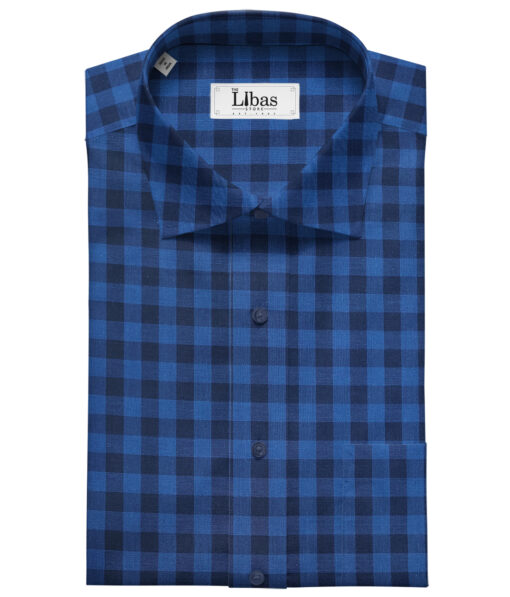 Cadini Men's Giza Cotton Checks 2 Meter Unstitched Shirting Fabric (Royal Blue)