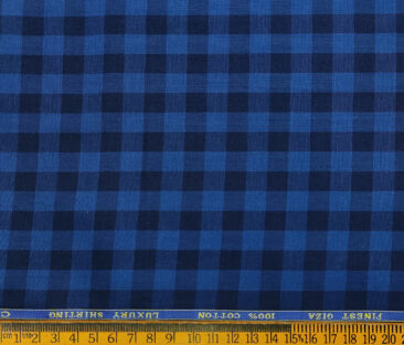 Cadini Men's Giza Cotton Checks 2 Meter Unstitched Shirting Fabric (Royal Blue)