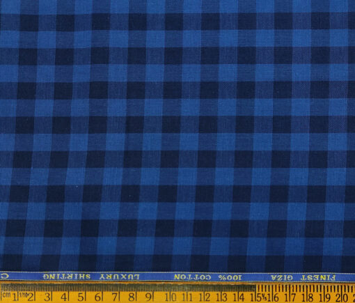 Cadini Men's Giza Cotton Checks 2 Meter Unstitched Shirting Fabric (Royal Blue)
