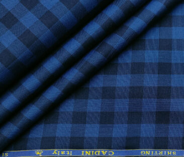 Cadini Men's Giza Cotton Checks 2 Meter Unstitched Shirting Fabric (Royal Blue)