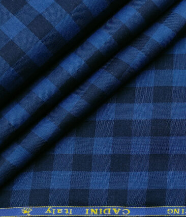 Cadini Men's Giza Cotton Checks 2 Meter Unstitched Shirting Fabric (Royal Blue)