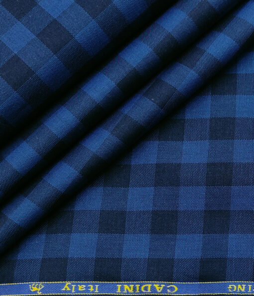 Cadini Men's Giza Cotton Checks 2 Meter Unstitched Shirting Fabric (Royal Blue)