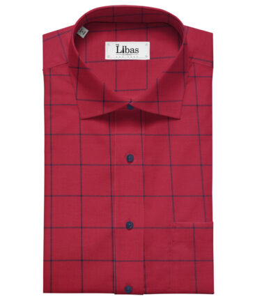 Cadini Men's Giza Cotton Checks 2 Meter Unstitched Shirting Fabric (Red)