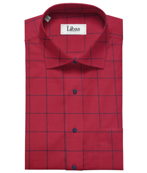 Cadini Men's Giza Cotton Checks 2 Meter Unstitched Shirting Fabric (Red)