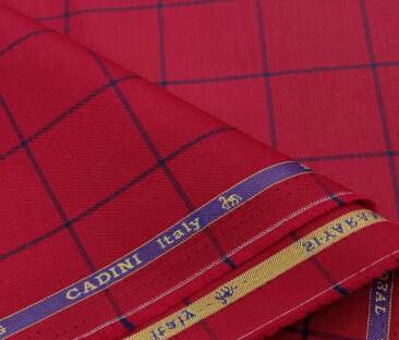 Cadini Men's Giza Cotton Checks 2 Meter Unstitched Shirting Fabric (Red)