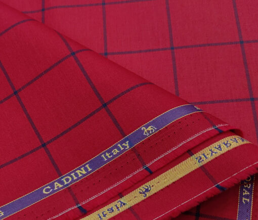 Cadini Men's Giza Cotton Checks 2 Meter Unstitched Shirting Fabric (Red)