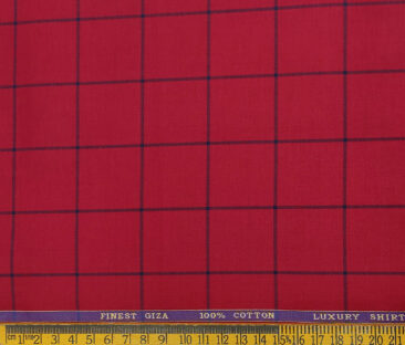 Cadini Men's Giza Cotton Checks 2 Meter Unstitched Shirting Fabric (Red)