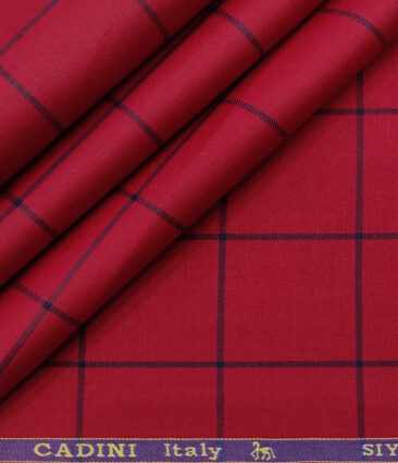 Cadini Men's Giza Cotton Checks 2 Meter Unstitched Shirting Fabric (Red)