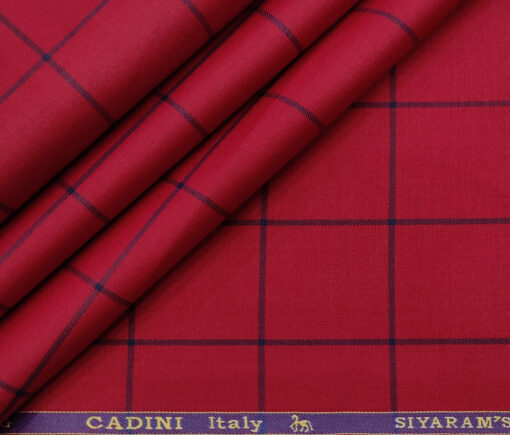 Cadini Men's Giza Cotton Checks 2 Meter Unstitched Shirting Fabric (Red)