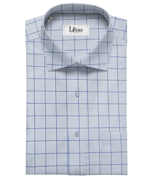 Cadini Men's Giza Cotton Checks 2 Meter Unstitched Shirting Fabric (Sky Blue)