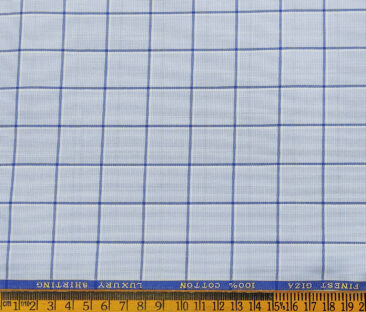 Cadini Men's Giza Cotton Checks 2 Meter Unstitched Shirting Fabric (Sky Blue)