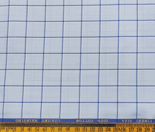 Cadini Men's Giza Cotton Checks 2 Meter Unstitched Shirting Fabric (Sky Blue)