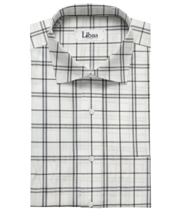 Cadini Men's Giza Cotton Checks 2 Meter Unstitched Shirting Fabric (White & Blue)