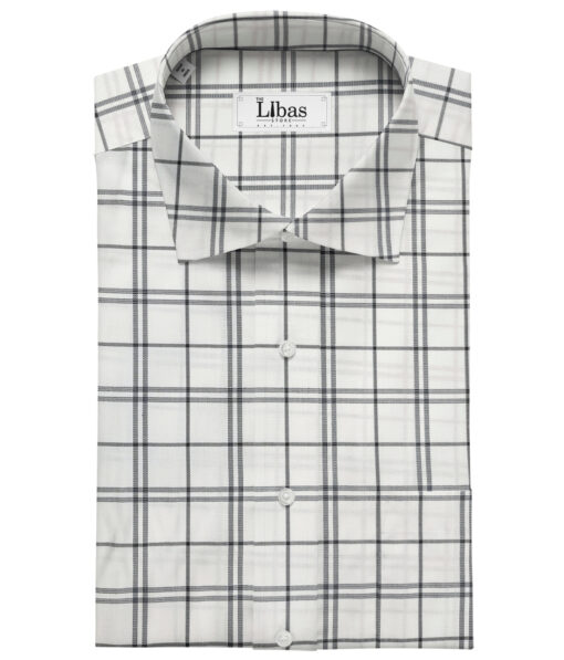 Cadini Men's Giza Cotton Checks 2 Meter Unstitched Shirting Fabric (White & Blue)