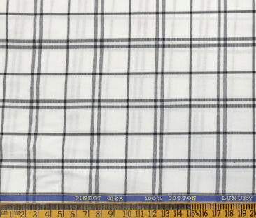 Cadini Men's Giza Cotton Checks 2 Meter Unstitched Shirting Fabric (White & Blue)