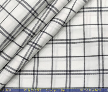 Cadini Men's Giza Cotton Checks 2 Meter Unstitched Shirting Fabric (White & Blue)