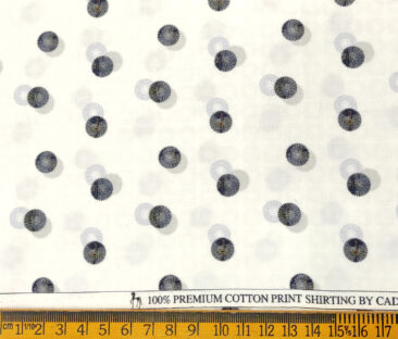Cadini Men's Cotton Printed 2.25 Meter Unstitched Shirting Fabric (White & Grey)