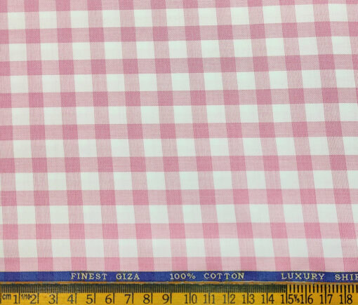 Cadini Men's Giza Cotton Checks 2 Meter Unstitched Shirting Fabric (White & Pink)