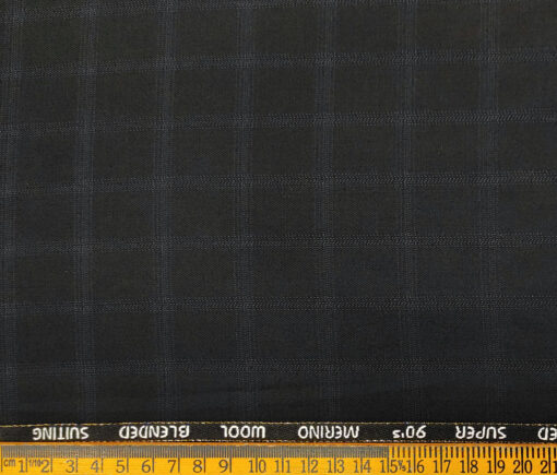 Cadini Men's Wool Checks Super 90's 1.25 Meter Unstitched Suiting Fabric (Black)