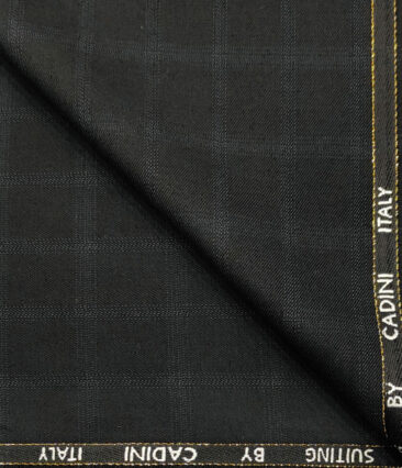 Cadini Men's Wool Checks Super 90's 1.25 Meter Unstitched Suiting Fabric (Black)