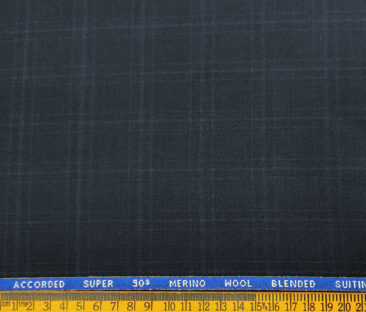 Cadini Men's Wool Checks Super 90's 1.30 Meter Unstitched Suiting Fabric (Dark Blue)