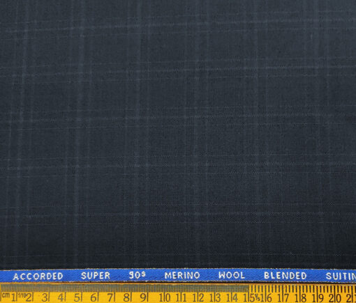 Cadini Men's Wool Checks Super 90's 1.30 Meter Unstitched Suiting Fabric (Dark Blue)