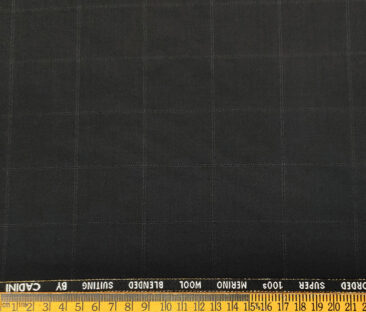 Cadini Men's Wool Checks Super 100's 2 Meter Unstitched Suiting Fabric (Black)