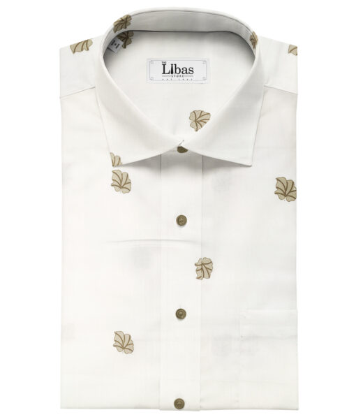 Donzito Men's Cotton Printed 2.25 Meter Unstitched Shirting Fabric (White & Brown)