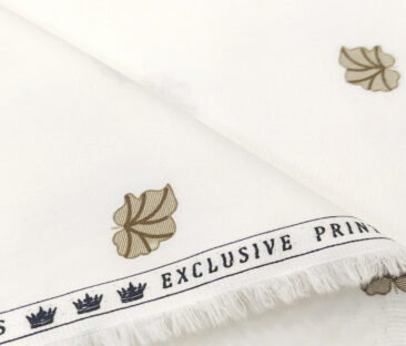 Donzito Men's Cotton Printed 2.25 Meter Unstitched Shirting Fabric (White & Brown)