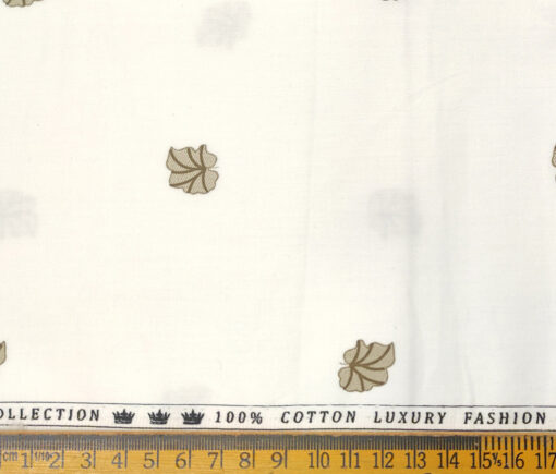 Donzito Men's Cotton Printed 2.25 Meter Unstitched Shirting Fabric (White & Brown)